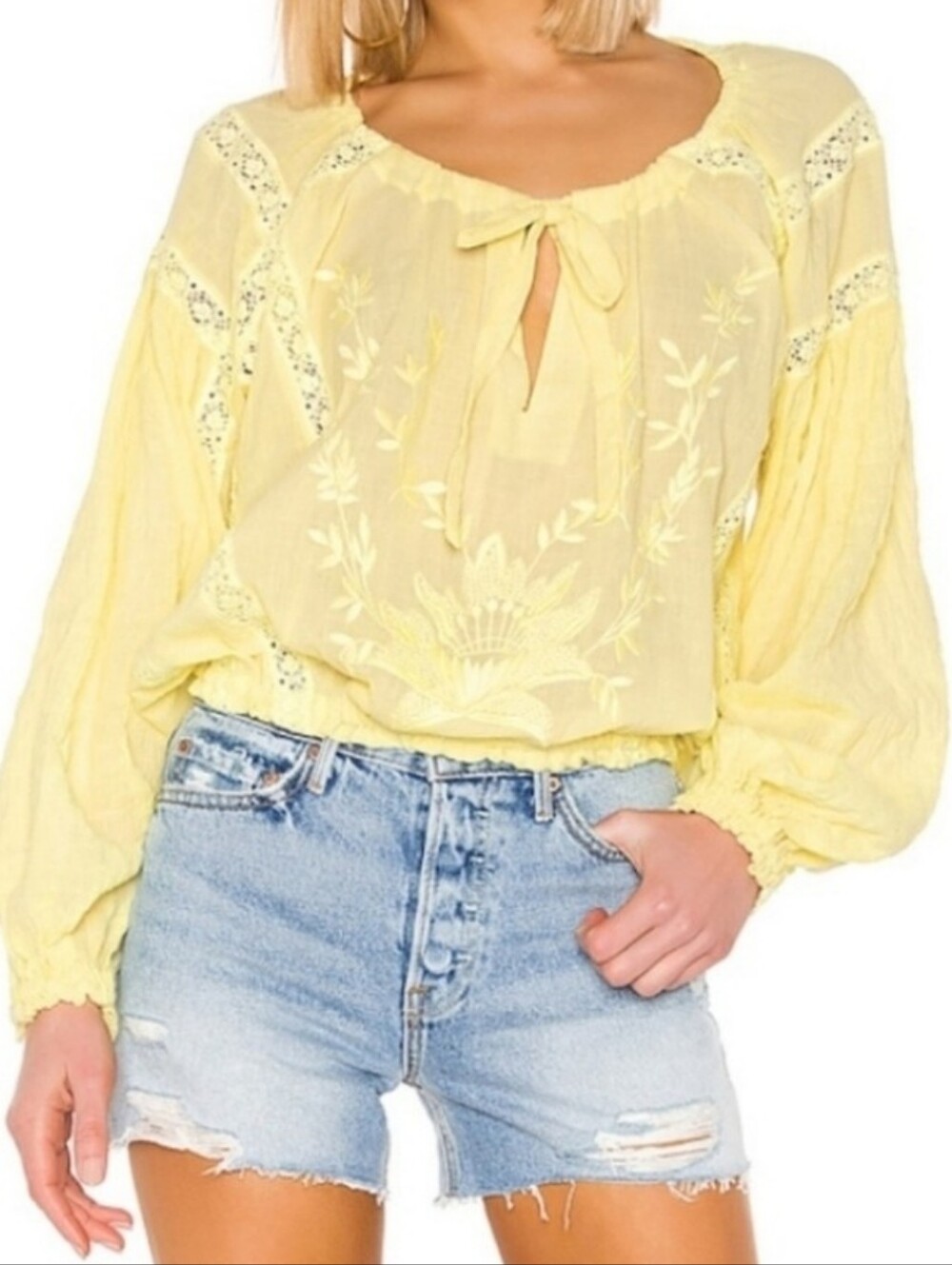 Free People Maria Maria Lace Blouse Yellow sz S